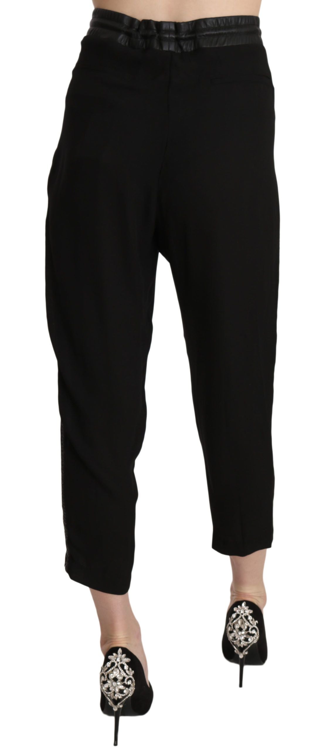 Guess Black polyester high-waisted cropped trousers